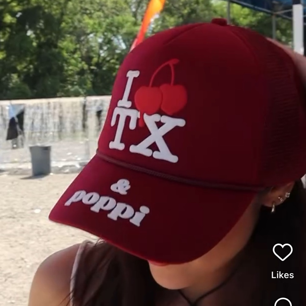 Poppi I Love Texas Cherry Red Trucker Hat